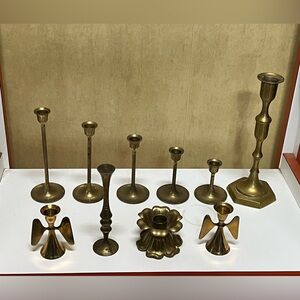 Vintage Lot Of 10 Brass Candlestick taper candle Holders